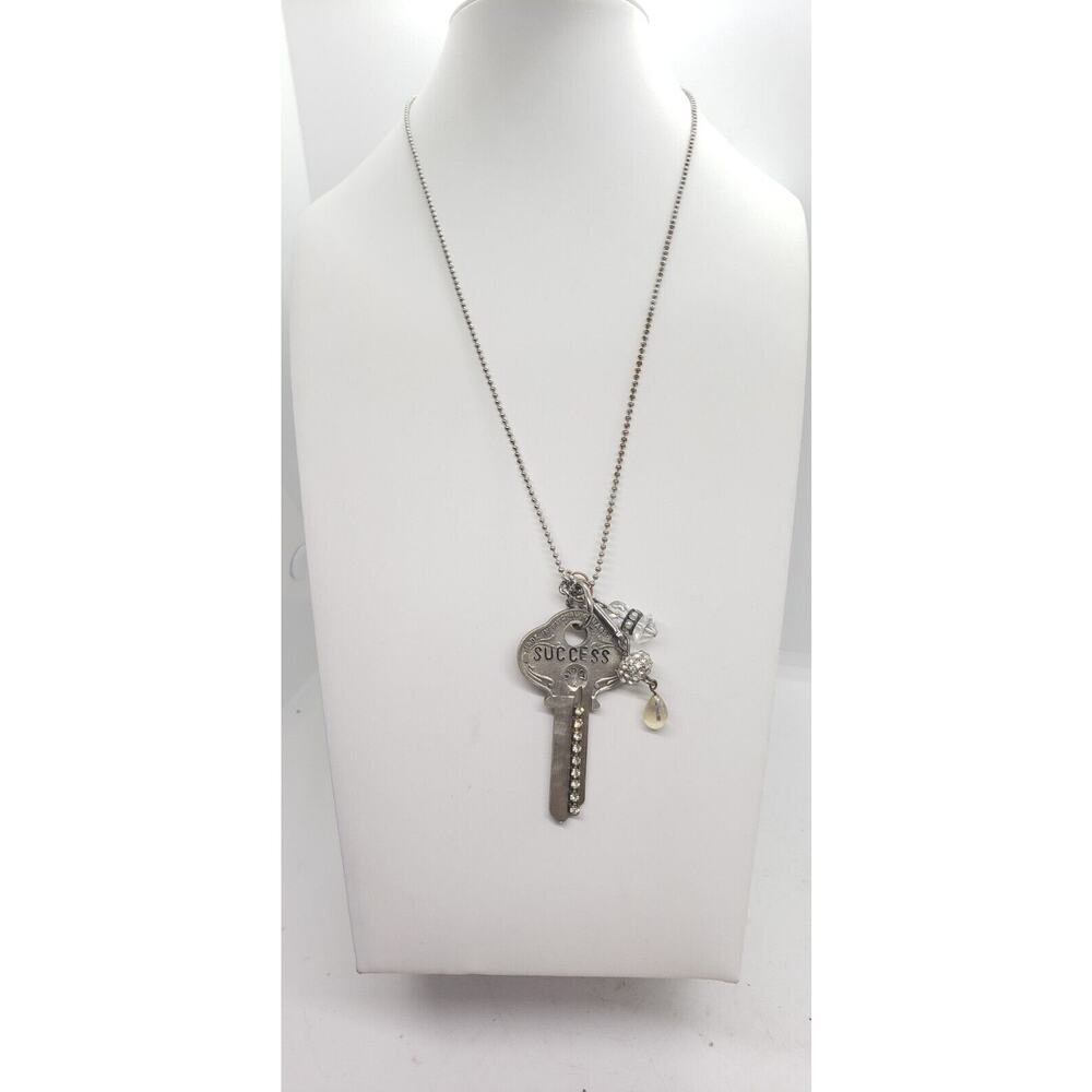 Vintage Key To Success Necklace Hand Stamped Embellished Business College Gift